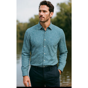 Men's MICHAEL KORS Casual Button Down Shirt XXL Teal White